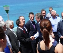 阿尔巴尼亚总理萨利.贝里沙与廖世明董事长一起,参加SASAJ水电站运行启动仪式剪彩
